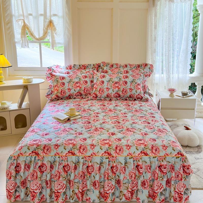1pc Thicken Bed Skirt Floral Style Bed Linen Double Layered Lace Bed Cover Home Bedspread faldones de cama (No Pillowcase)