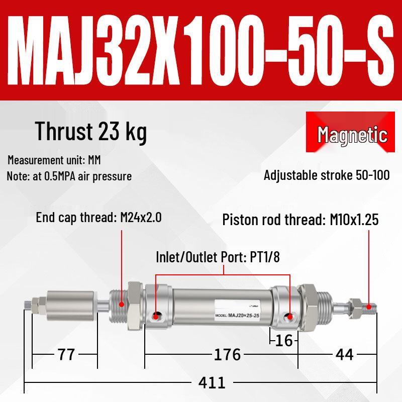 Adjustable Stroke Mini Stainless Steel Pneumatic Cylinder (maj16/20/25/32/40X100-25-50sca)
