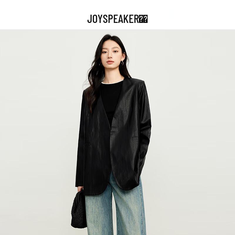

JOY SPEAKER Women s V-Neck Faux Leather Jacket One Size