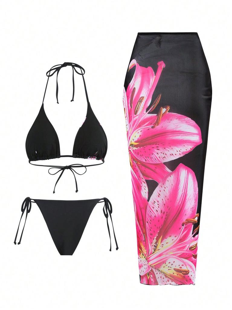 3 Pack Sexy Printed Bikini Set Swimwear Skirt