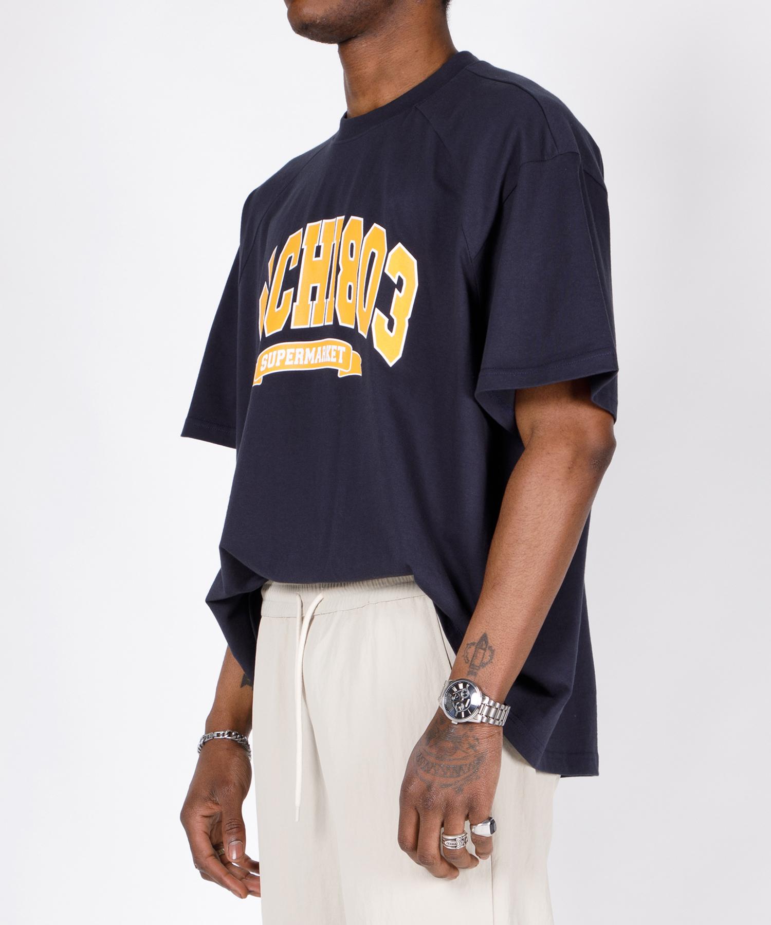 Gachi Oversized College Logo Raglan Short Sleeve Navy L