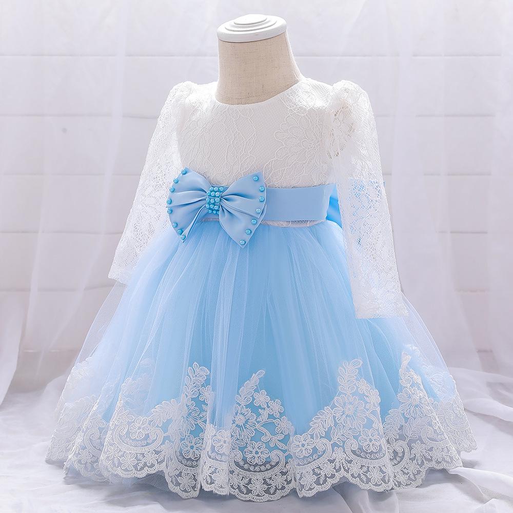 Children's Lace Long Sleeve Puff Dress - Baby's 1st Birthday/Baptism Gift for Girls 2025