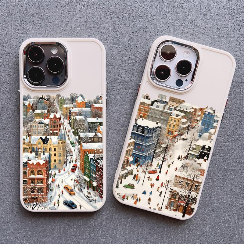 The City Winter Street Snow Scene Silicone Phone Case For iphone 13 12 11 Pro Max 16 15 14 Pro Max Plus XR XS X 7 8 SE2 Covers