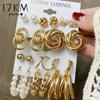 Fashion Gold Chain Hoop Earrings Set for Women Girls Elegant Geometirc Pearl Circle Hoop Earrings 2021 Jewelry Gift