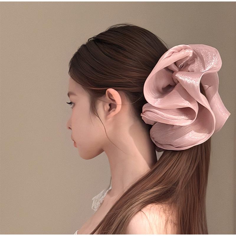 Elegant Hair Barrettes Soft Pleated Chiffon Flower Banana Hair Clips Anti Slip Holder Women Daily Wedding Party Hair Accessories
