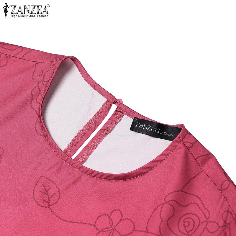 ZANZEA Women Vintage Print Casual Round Neck Long Sleeve Loose Dress