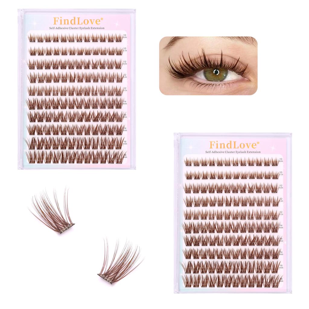 Brown Lashes New Type 10 Rows Glue Free Lashes Easy Application Eyelashes Reusable Lash Clusters with No Glue Needed