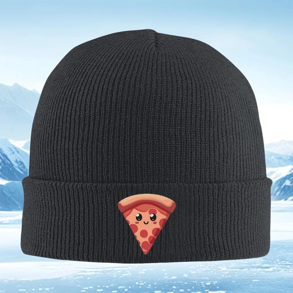 Cute pizza slice smiling pepperoni Unisex Women Unisex Knitted Hat Beanie Pullover Cap Winter Thermal Warm Christmas Outdoor C