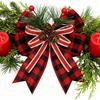 Christmas Burlap Plaid Bow with Pine Cones Pine Needles Large Buffalo Plaid Bow Xmas Wreath Checkered Bow for Holiday Crafts Home Party Tree Decor