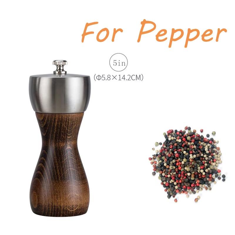 1 Pc Beech Wood Salt and Pepper Mill Set Pepper Mill with Ceramic Mechanism Adjustable Salt Grinder Refillable Spice Tools YY080
