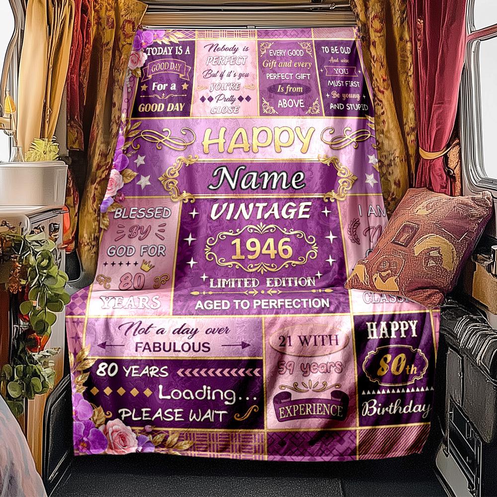 80Th Birthday Celebration Blanket Personalized Name Soft Comfortable Stylish Blanket Car Blanket Perfect For Travel Camping Outdoor Home Suitable For