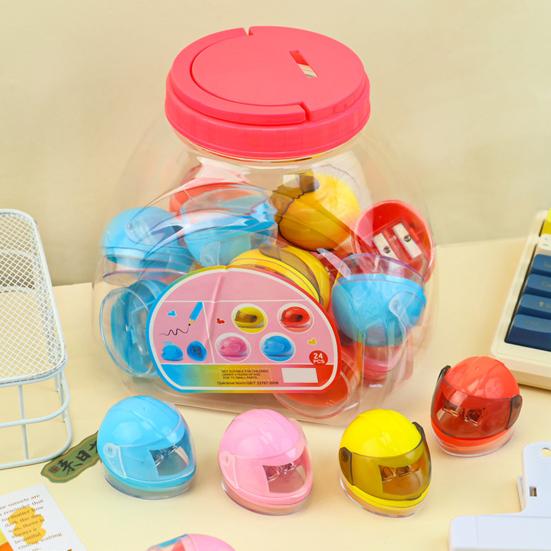 12Pcs Pencil Sharpener with Stainless Steel Blade Double Hole Pencil Sharpener for Thick Thin Pencils Creative Helmet Shape Fun Stationery Sharpener