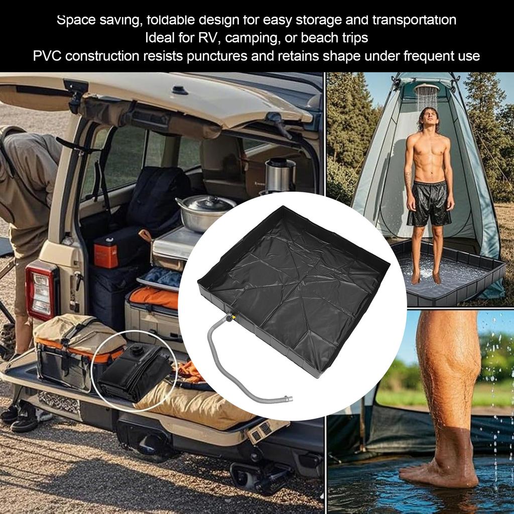 Outdoor Foldable Shower Base 1m Drain Pipe 41 X 41 X 6 Inches Compact Puncture Proof Portable Shower Pan for RV Trailer Beach