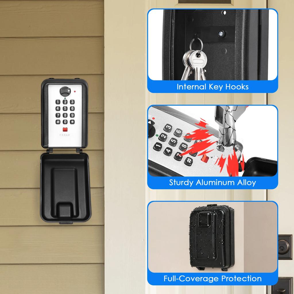 12 Digit Combination Lock Box Wall Safe Key Lock Box Large Capacity Weatherproof Outdoor Lockbox Spare Key Safe Storage Lock Box