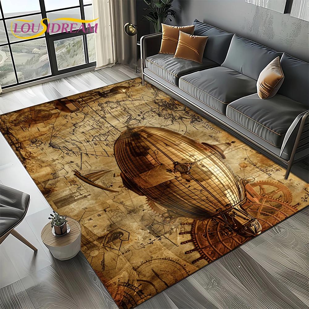 2025 Retro Ancient Nautical Chart Kraft World Map Compass Carpet Rug for Living Room Bedroom Sofa Decoration,Non-slip Floor Mat