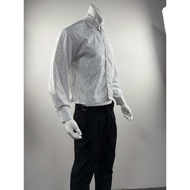 2026 Spring and Autumn New Men's Long-Sleeve Striped Shirt, Loose Short Base Shirt