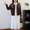 Three-dimensional flower knitted cardigan autumn and winter new age-reducing design temperament versatile sweater jacket women