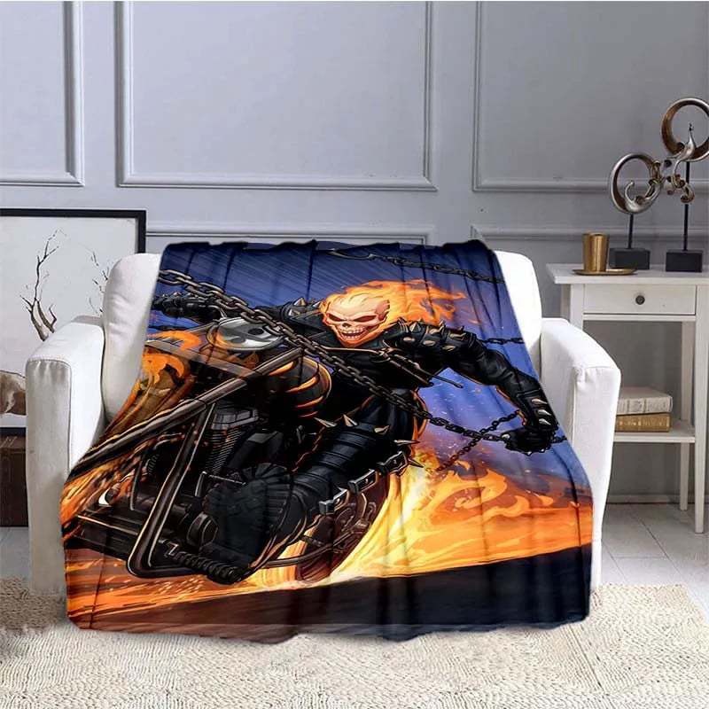 Flame Skeleton Motorcycle digital-printed polyester Bedroom velvet flannel cover blanket Fleece soft cover blankets for beds
