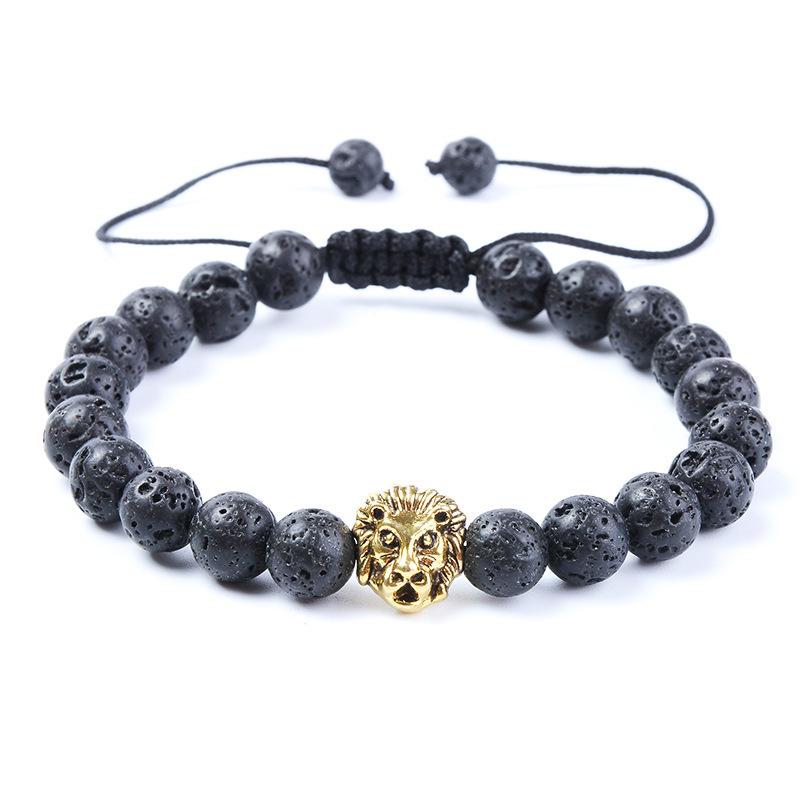 Black Dragon Agate Lion Head Beaded Bracelet