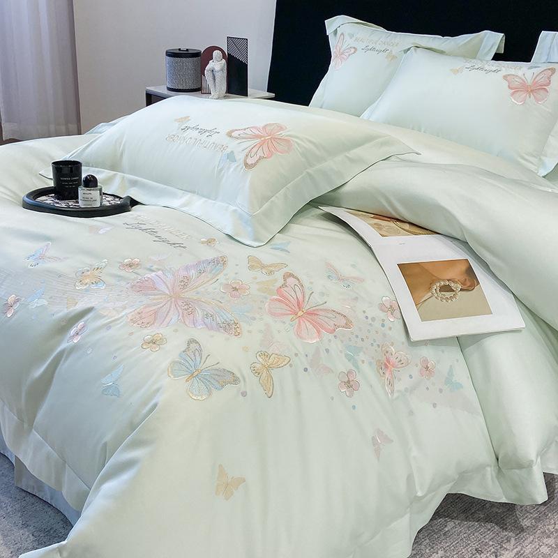 100 Pure Cotton 4pcs Set Class A Maternal and Infant Grade Long-staple Cotton Embroidered Quilt Cover Cotton Bed Sheet Mattress Household Bedding