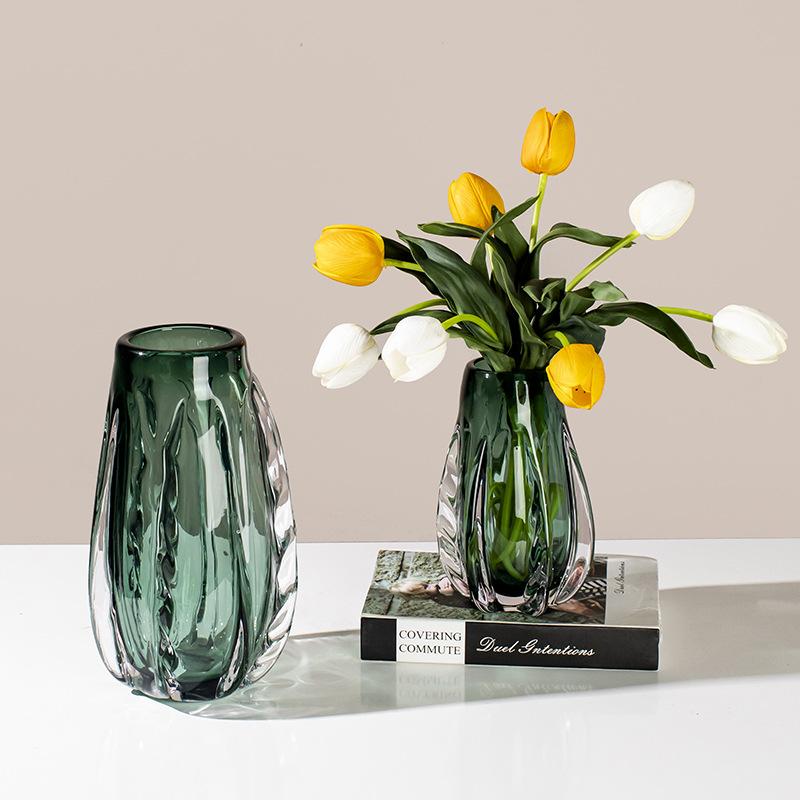 Grüne Glasvase Transparente Dicke Kristallvase Blumenarrangement Zubehör Terrarium Blumentopf Heimdeko Zubehör