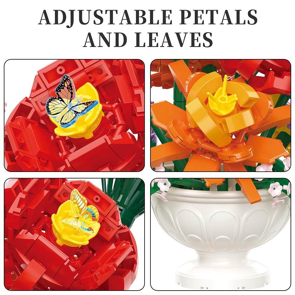 Non-Toxic Idea Botanicals Flower Arrangement Diy Building Block Set - Faux Bouquet Set For Adults Decorations For Office Or Cubicle