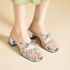 Rhinestone high-heeled slippers women's summer outer wear fashion 2025 new models with skirts fitting room thick-heeled bow slippers