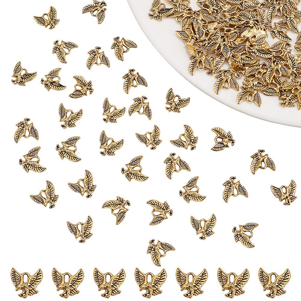 100Pcs Tibetan Style Alloy Pendants Cadmium Free & Lead Free Eagle/Hawk Charm Antique Golden 13x13x2mm Hole: 2mm