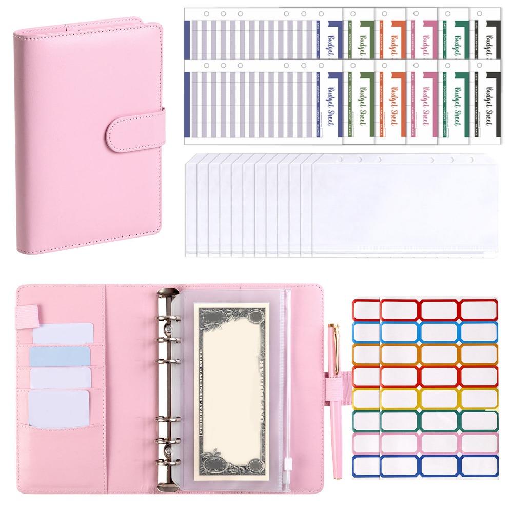 A6 Loose-leaf Notebook Magnetic Button PU Leather Folder Efficient Cash Budget Ledger School
