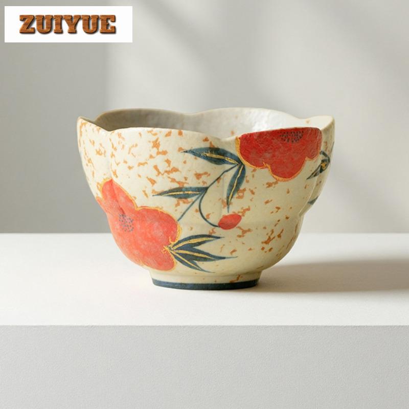 120ml Caramel Glaze Hand-painted Peach Blossom Teacup Zen Tea Bowl Jug Tea-tasting Smelling Cup Chazhan Master Cups Tea Services