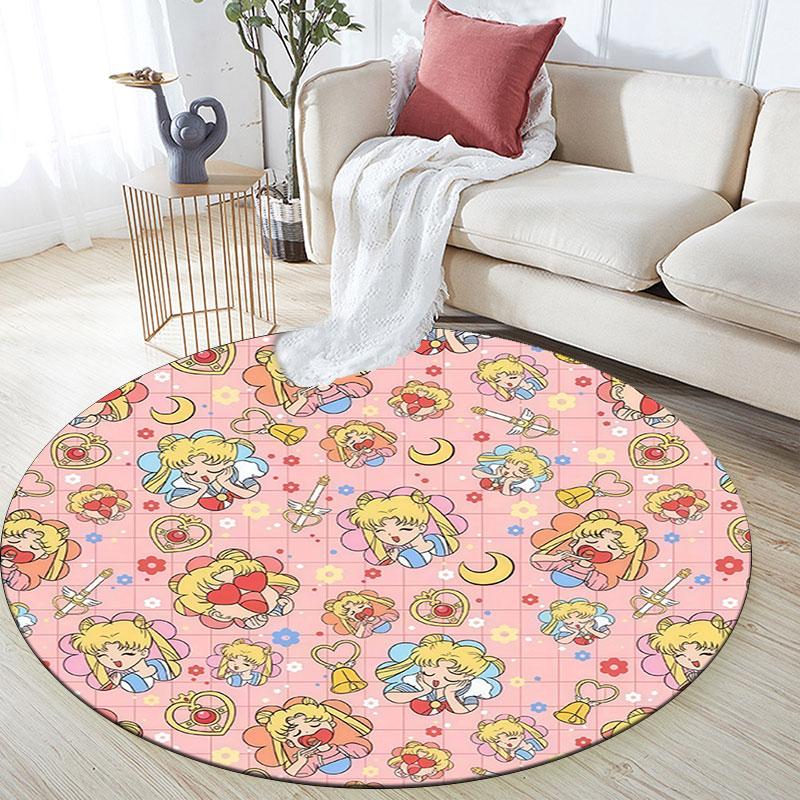 Sailor Moon5,Round Area Rug,Carpet Rug for Living Room Bedroom Sofa Playroom Decor,Non-slip Floor Mat