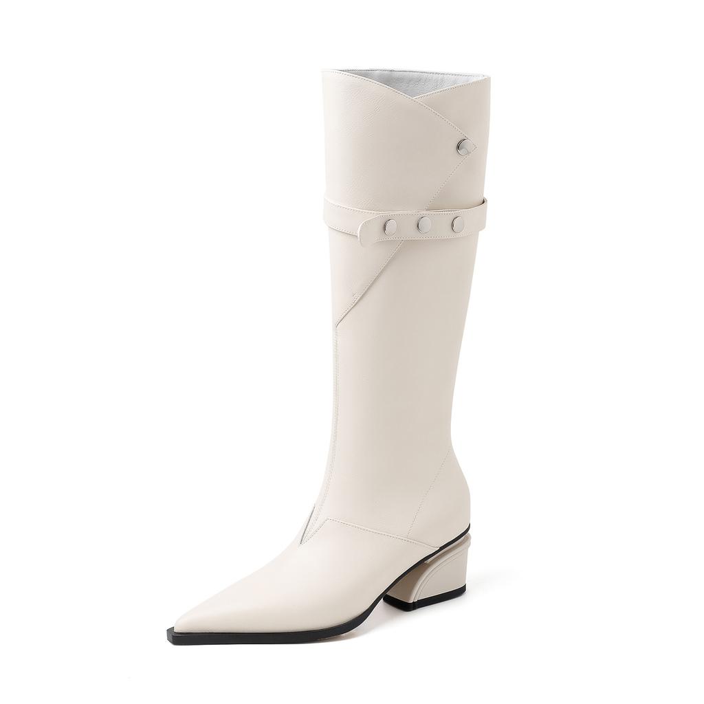 Brown Fashionable and Elegant Temperament Tall Boots 2025 Autumn and Winter New Pointed Thick Heel Belt Buckle Thin Knight Boots