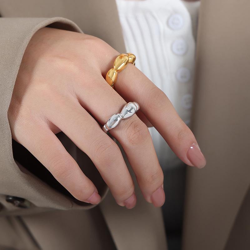 New Chinese Rice Bead Open Ring: Light Luxury Design, Colorfast Titanium Steel, Unique Temperament Finger Ring for Women