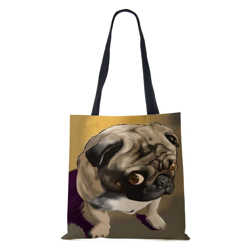Dog Women Shoulder Bag Shopper Canvas Casual Grocery Handbag Eco Reused Print Painting Vintage Large Capacity Tote Books Bag CLE