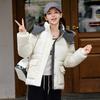 Contrast color cotton-padded clothes Women's short loose student bread clothes Winter new hooded cotton-padded jacket Girlfriend cotton-padded clothes