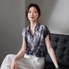SOFSIL Women's 2026 Summer Silk Printed Short Sleeve Lapel Shirt