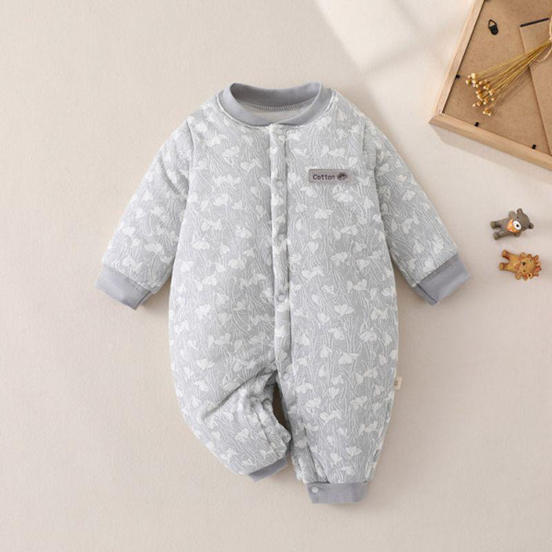 Infant and Toddler Rompers, Newborn Boys and Girls Padded One-Piece Rompers Full Leaf Closed Crotch One Piece Gray 73
