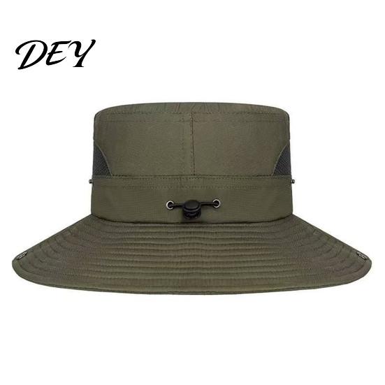 Comfortable Summer Hiking Headwear Mesh Spliced Bucket Hat for Men Women, Extra Wide Brim Sun Adjustable Windproof Mountaineering with Drawstring,