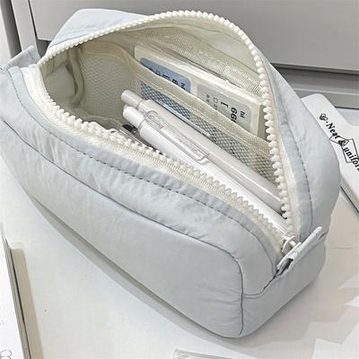Square Pencil Case High Aesthetic Value Large Capacity Solid Color Stationery Bag Pencil Case for Students