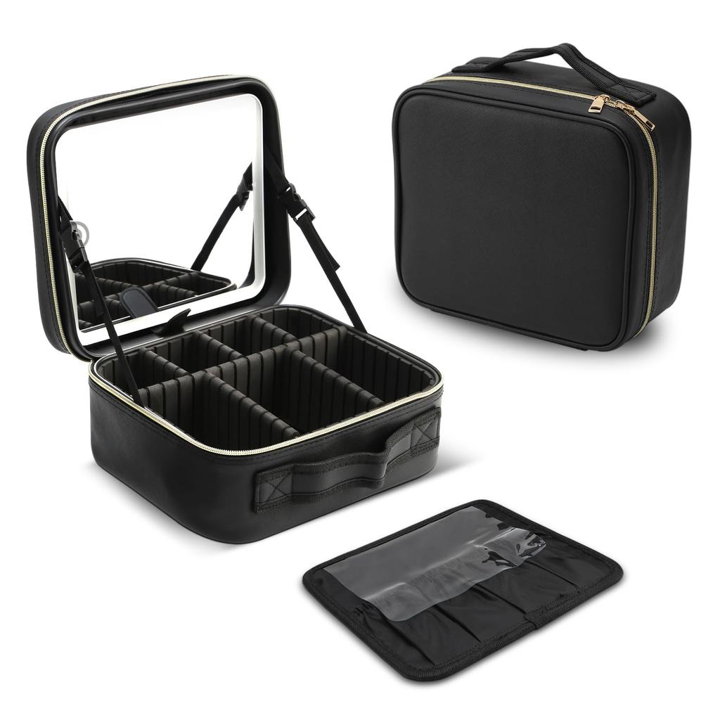 Diceevil Makeup Box with 3 Color Adjustable LED Makeup Travel Makeup Case with Adjustable Large Horizontal Makeup Makeup for Going Going Out Mirror,