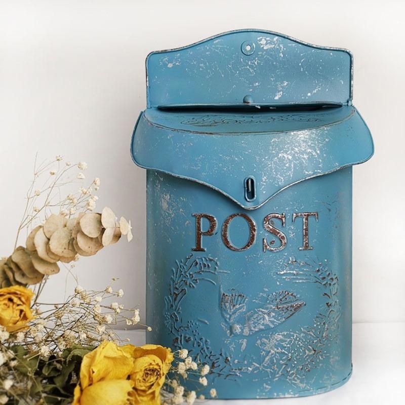 Vintage Handmade Metal Pastoral Lockable Secure Iron Letter Newspaper Mail Box Wall Mounted Mailbox