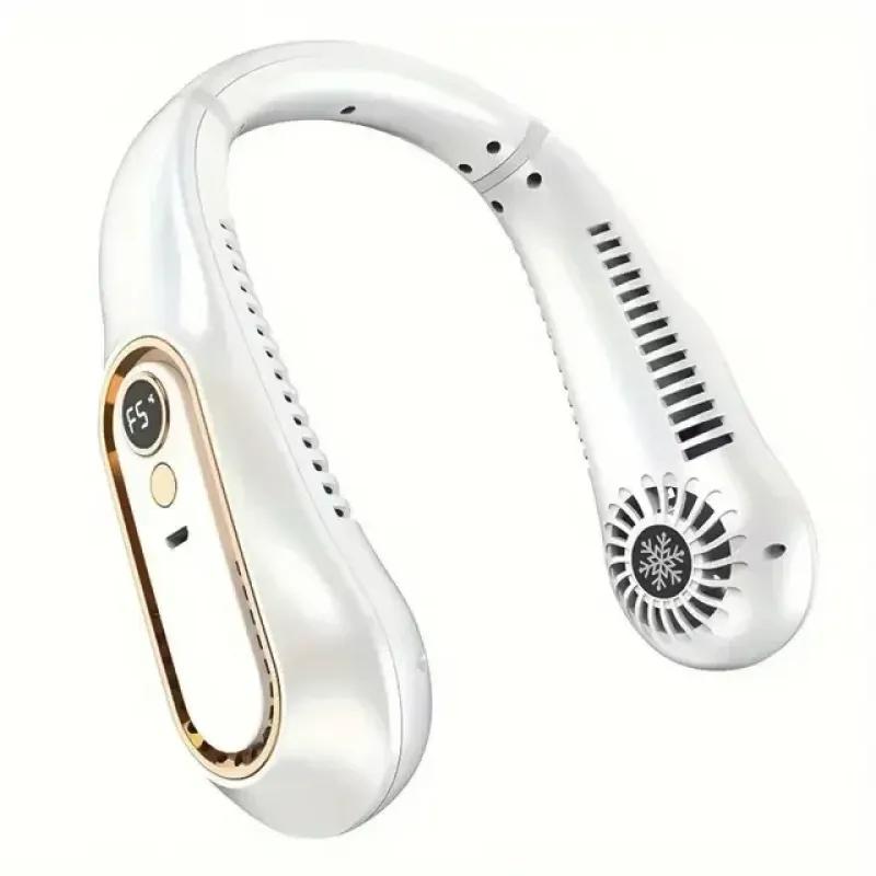 

Hanging Neck Fan Portable Summer Air Cooler USB Cooling Fan with 5 Speeds and Digital Displays - Super Technology and Bladeless As the picture 2