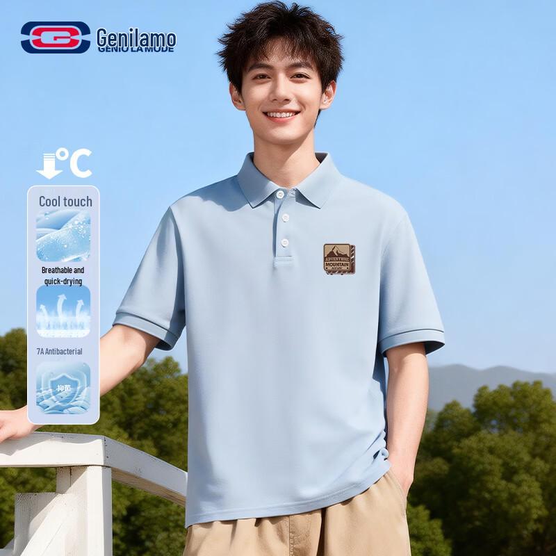 GENIOLAMODE Men s Casual Short Sleeve Polo Shirt L