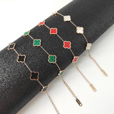 Colorfast Trendy Fashionable Four-leaf Clover Titanium Steel Bracelet for Women Shell Design Unique and Stylish Jewelry