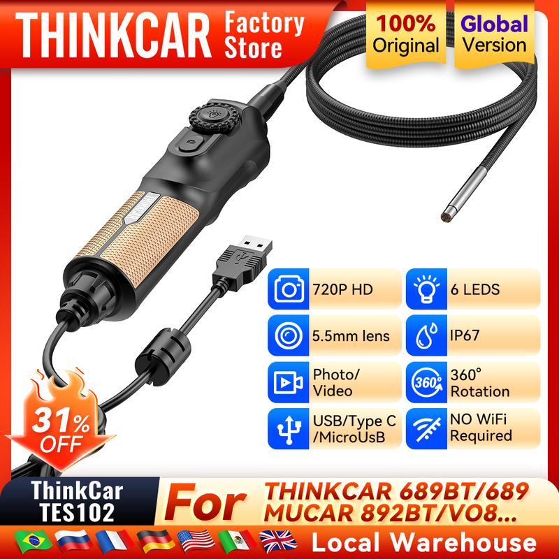 THINKCAR TES102 Telecamera Endoscopio di Ispezione Video USB con Luce LED Impermeabile Strumento Diagnostico Auto Per MUCAR 892BT 689BT