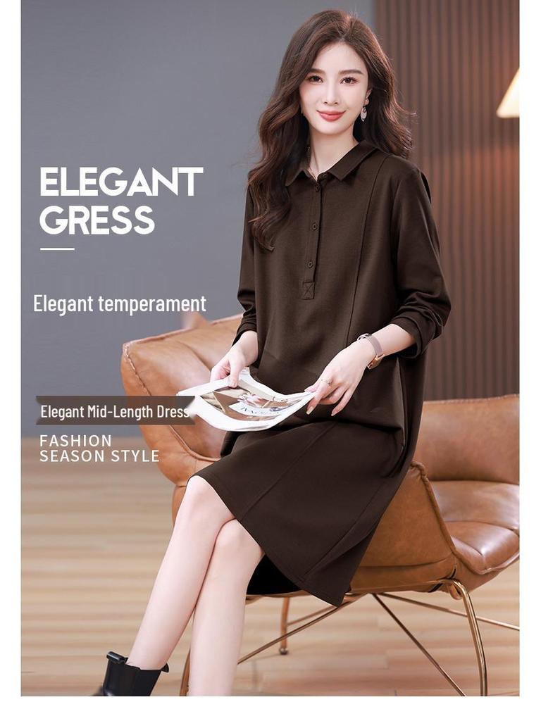 Women's Plus Size Slimming Sweatshirt Dress - Casual Long Sleeve, Age-Reducing for Middle-Aged Moms, Spring & Autumn 2024 Collection