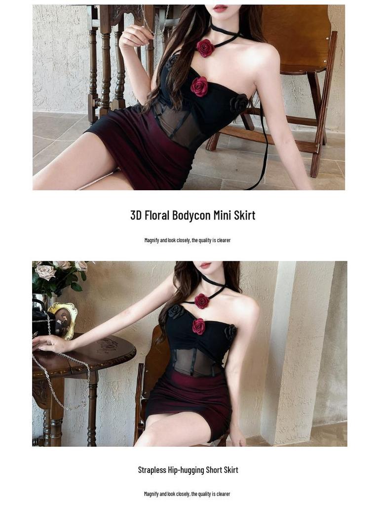Elegant Halterneck Floral Bodycon Mini Dress with Pleated High-Waist