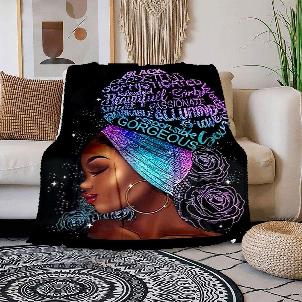 

Black Excellence: Empowering Women with Style and Strength Blanket Flannel Throw Blanket for Sofa, Bed, Travel, Camping, Office, Couch, Cha 150x180cm