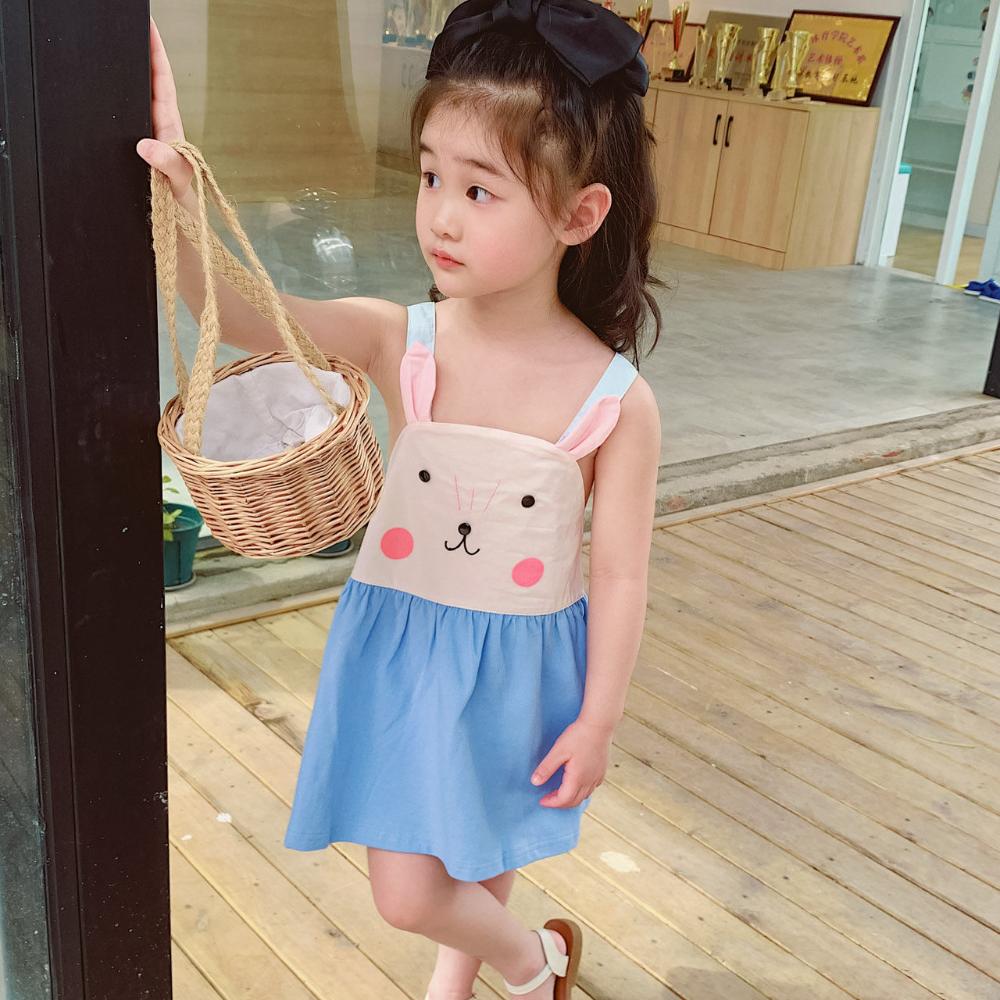 2024 New Baby Girls Summer Cotton Dress Cute Rabbit Suspenders Skirt Children Beach Casual Dresses