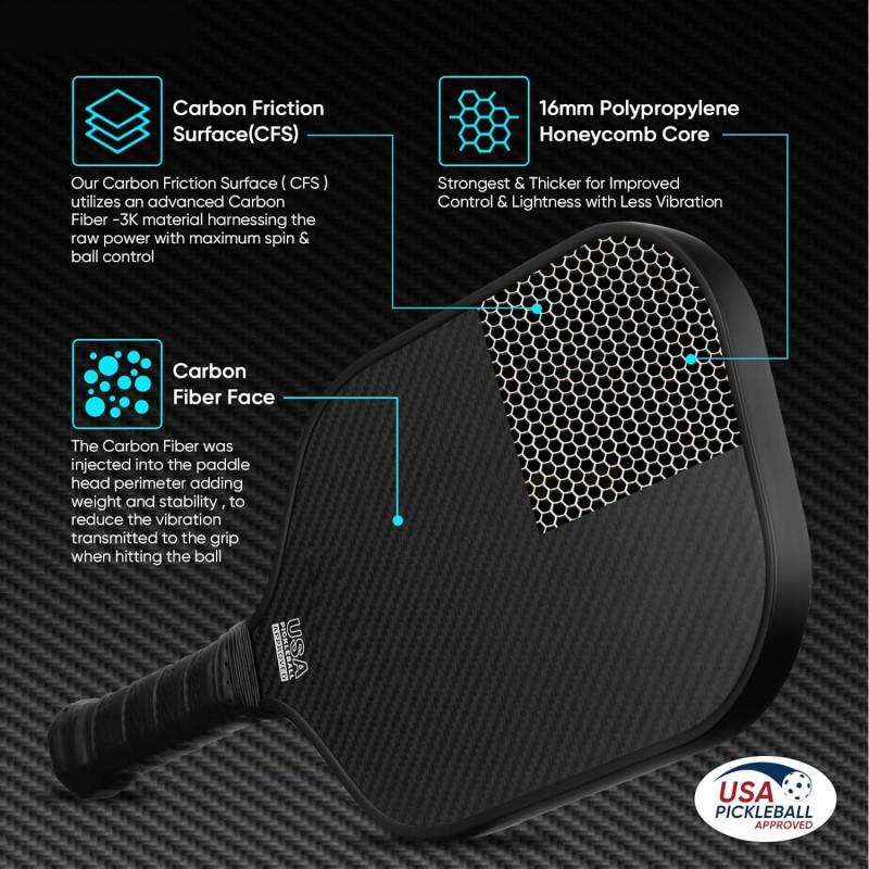 Pickleball Paddle 3K Carbon Fiber Honeycomb Core Outdoor Sports Racket